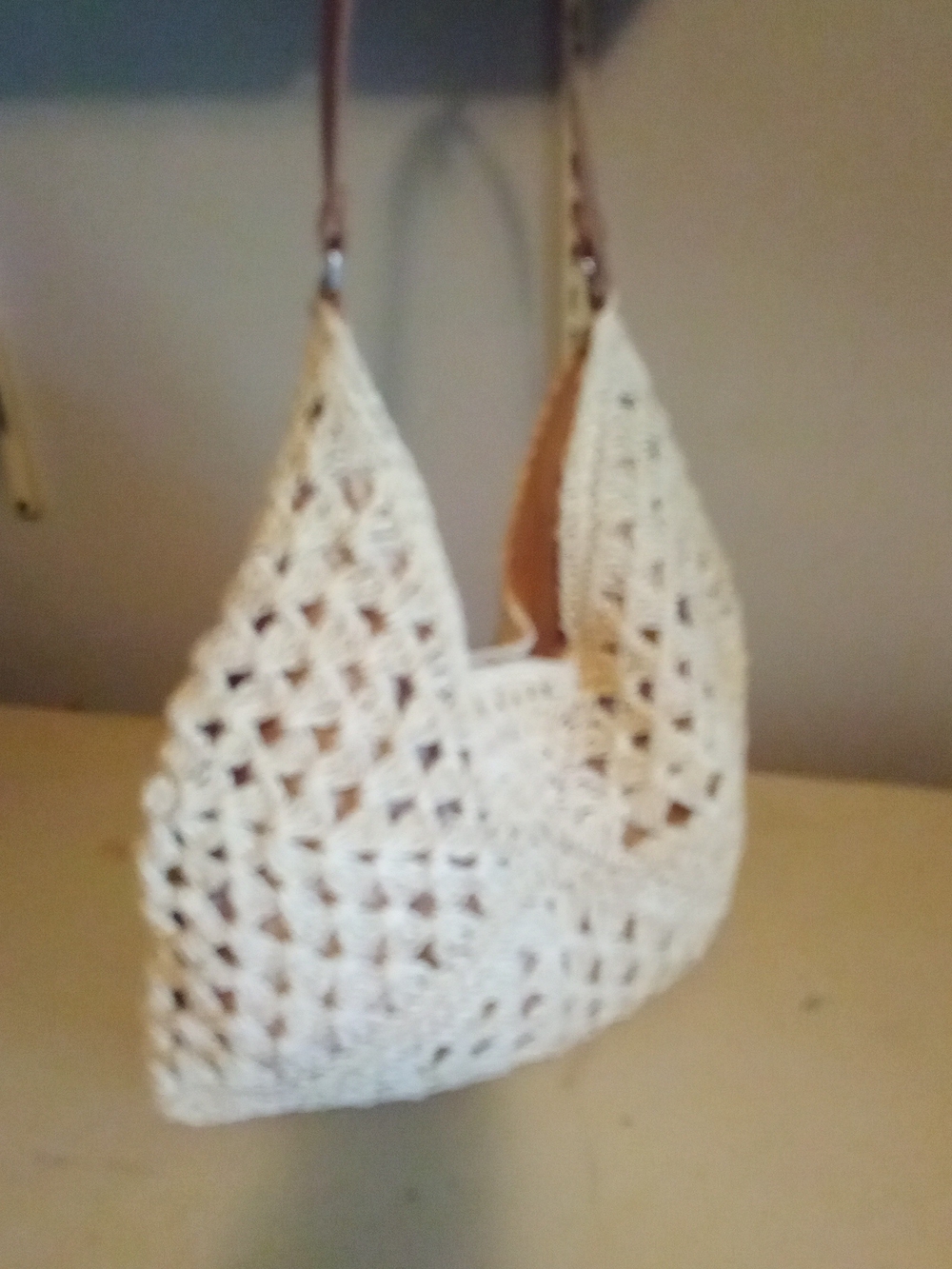Cream Crochet Shoulder Bag - Lightweight Boho Tote - Picture 2 of 4